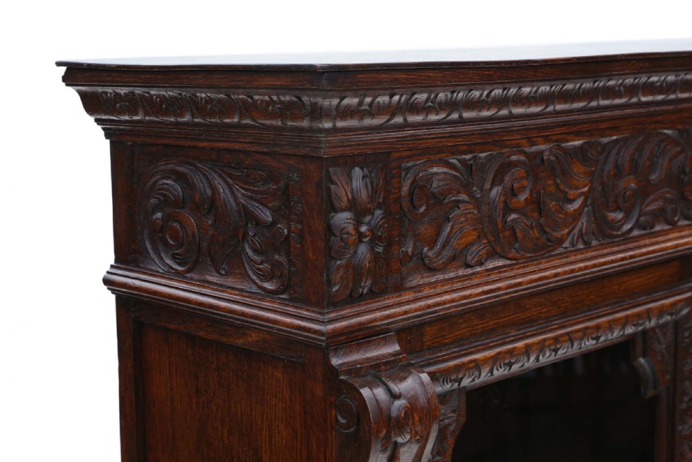 19th Century carved oak glazed bookcase View III
