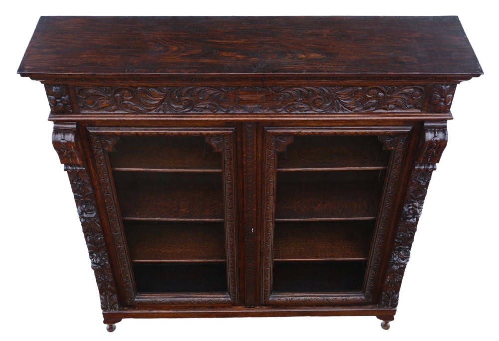 19th Century carved oak glazed bookcase View V