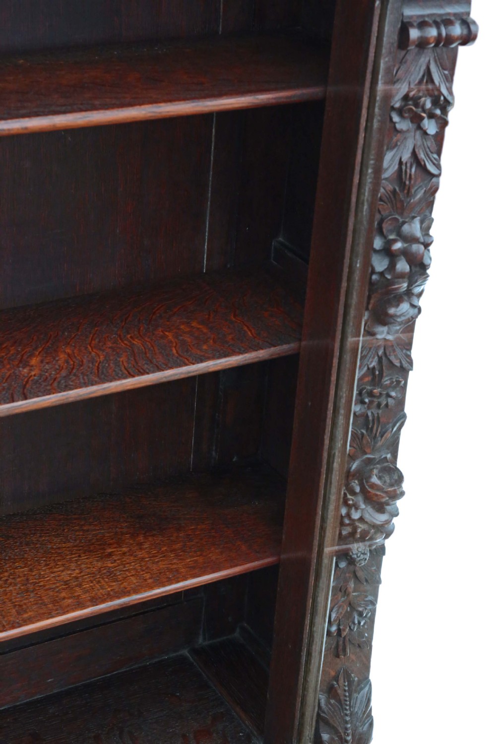 19th Century carved oak glazed bookcase View VI