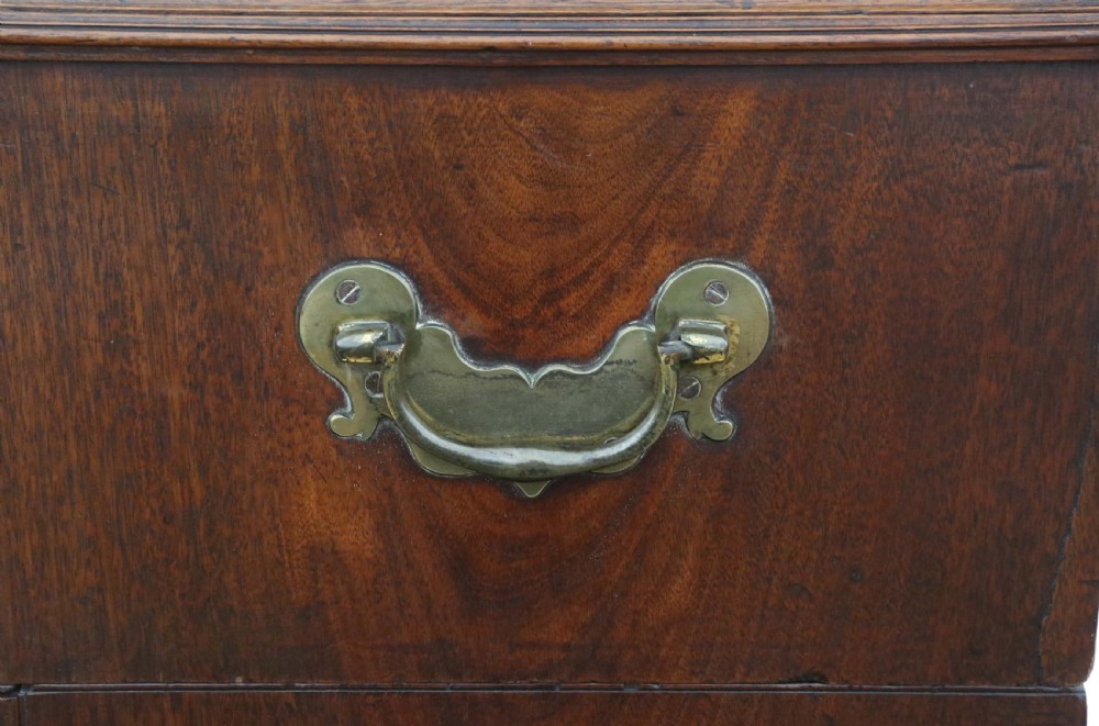 A 19th-century rich mahogany cabinet featuring a single top drawer with oval brass handles above two panelled cupboard doors. View VII