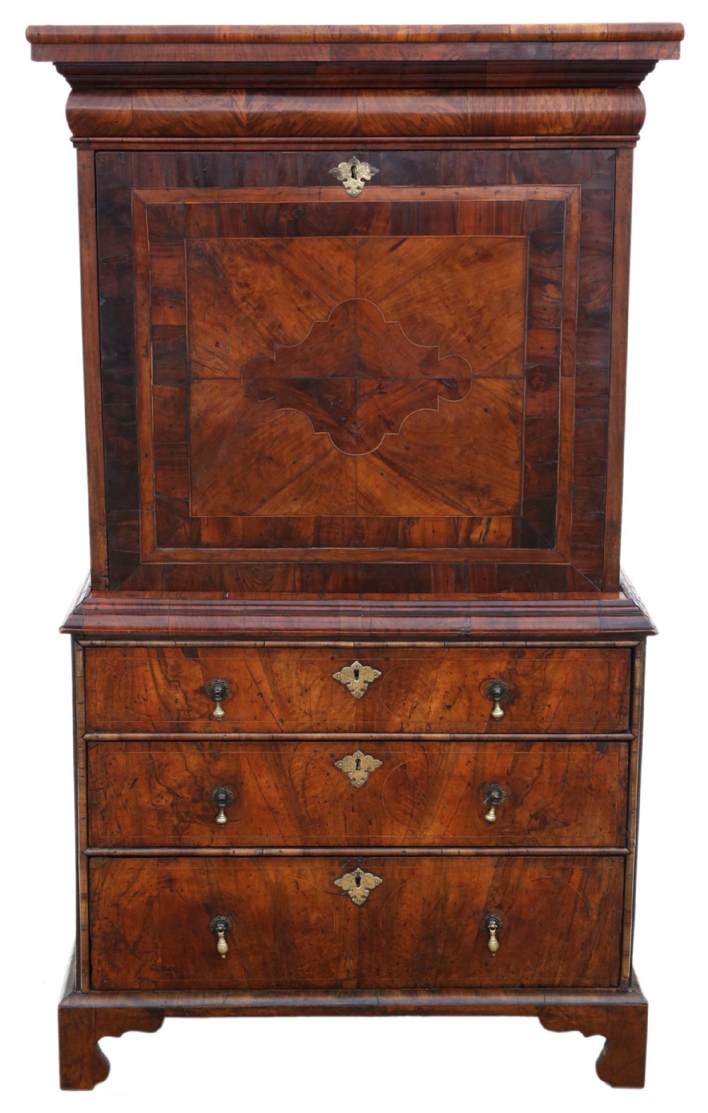 Queen Anne early 18th Century inlaid burr walnut escritoire desk