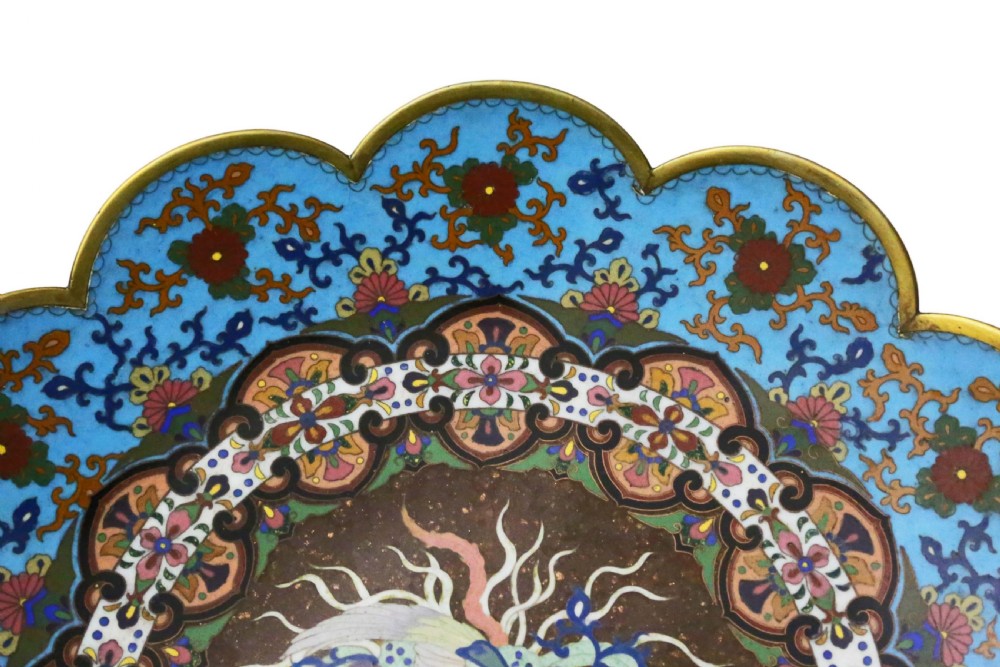 Large Meiji Oriental cloisonne charger plate View V