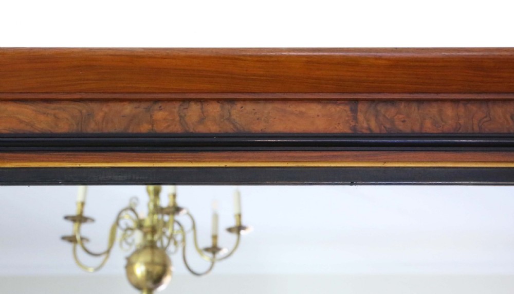 Very large Aesthetic burr walnut and ebonised wall overmantle mirror  View V