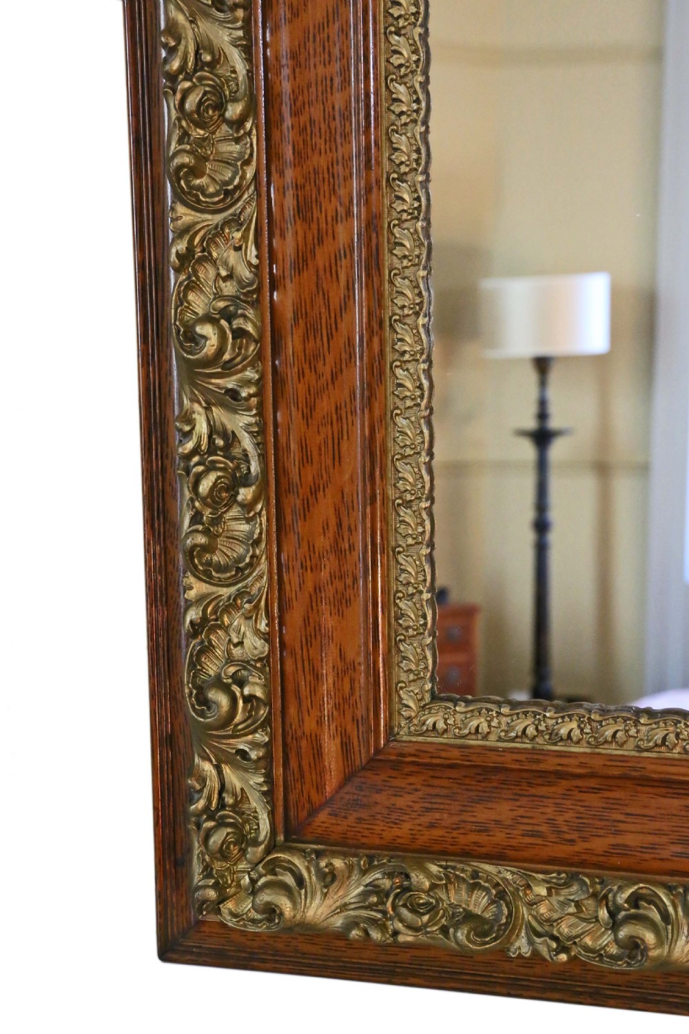 Large oak and gilt overmantle wall mirror View V