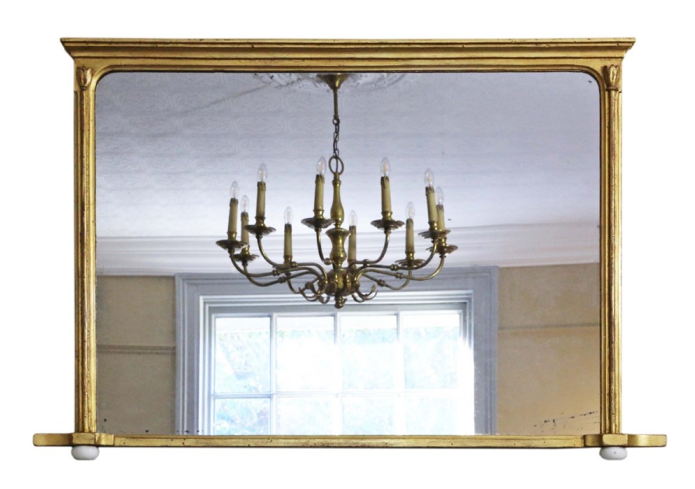 19th Century large gilt wall overmantle mirror