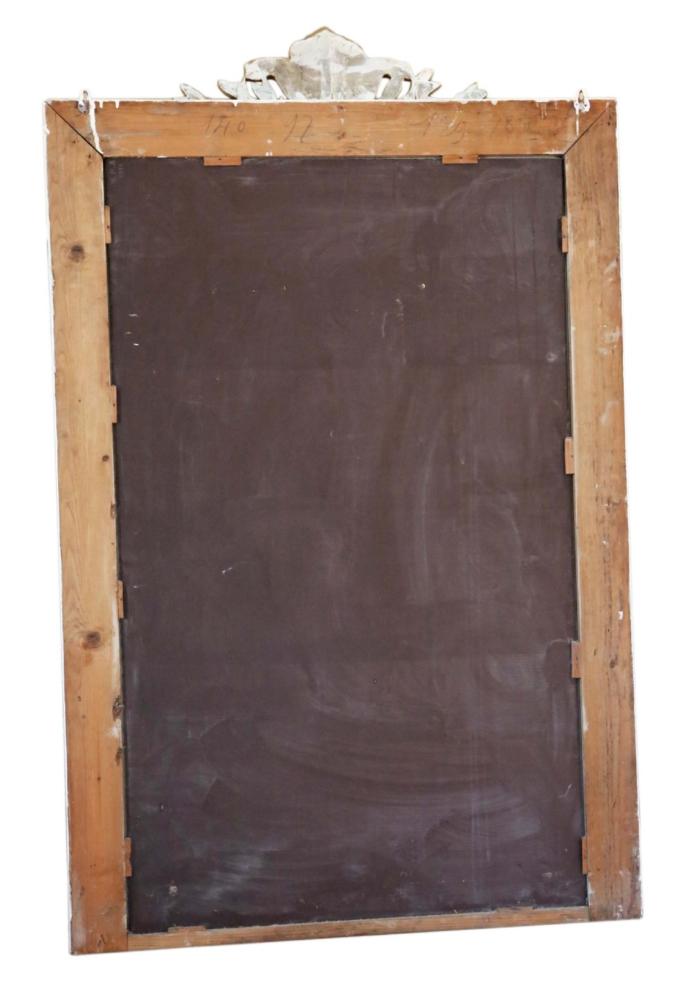 A large 19th-century rectangular wall mirror featuring a painted white frame topped with an ornate gilded crest. View VIII