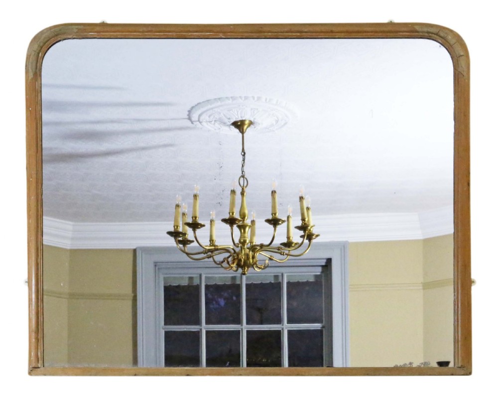 19th Century very large wide pine wall overmantle mirror 