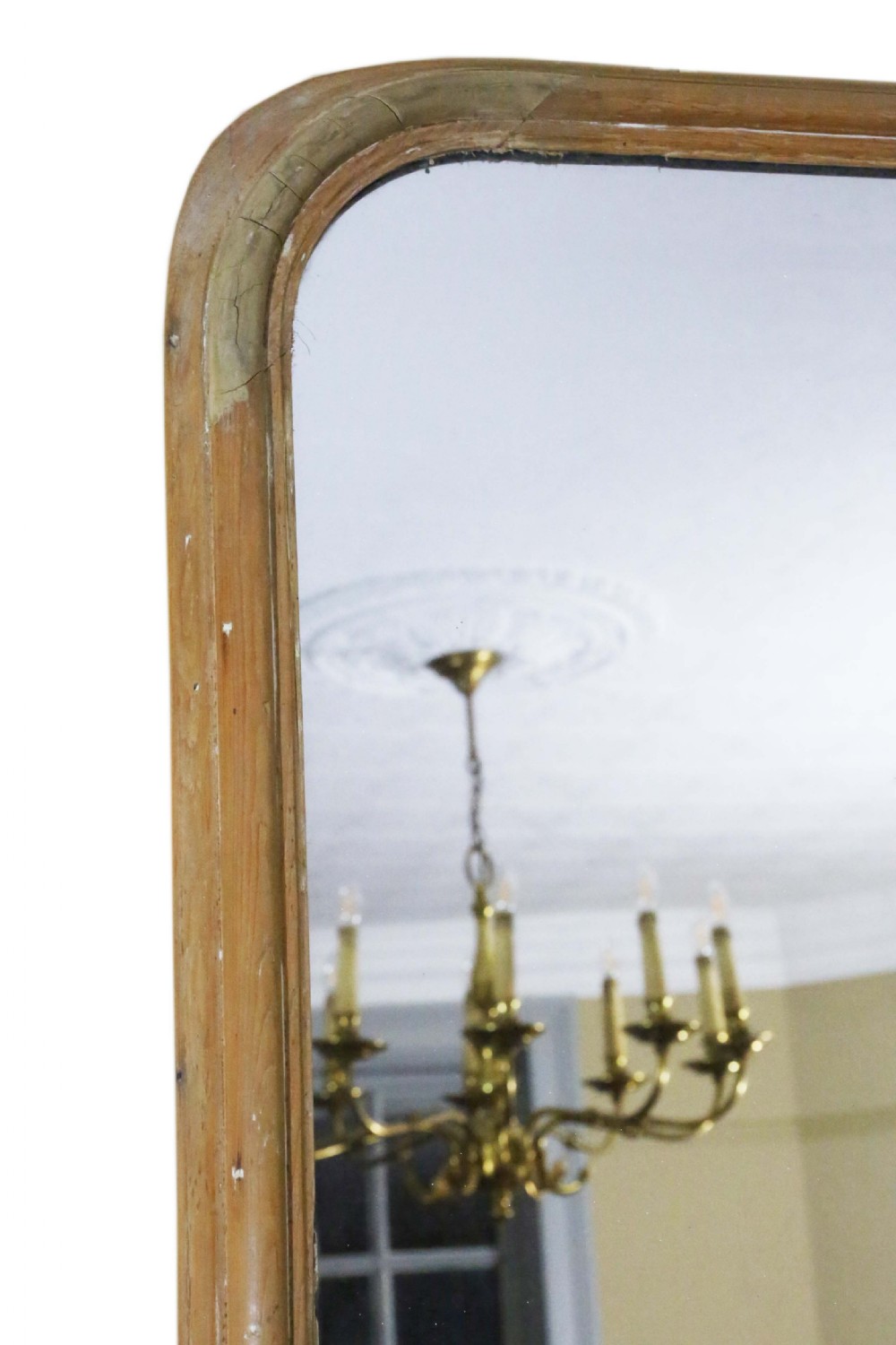 19th Century very large wide pine wall overmantle mirror  View II