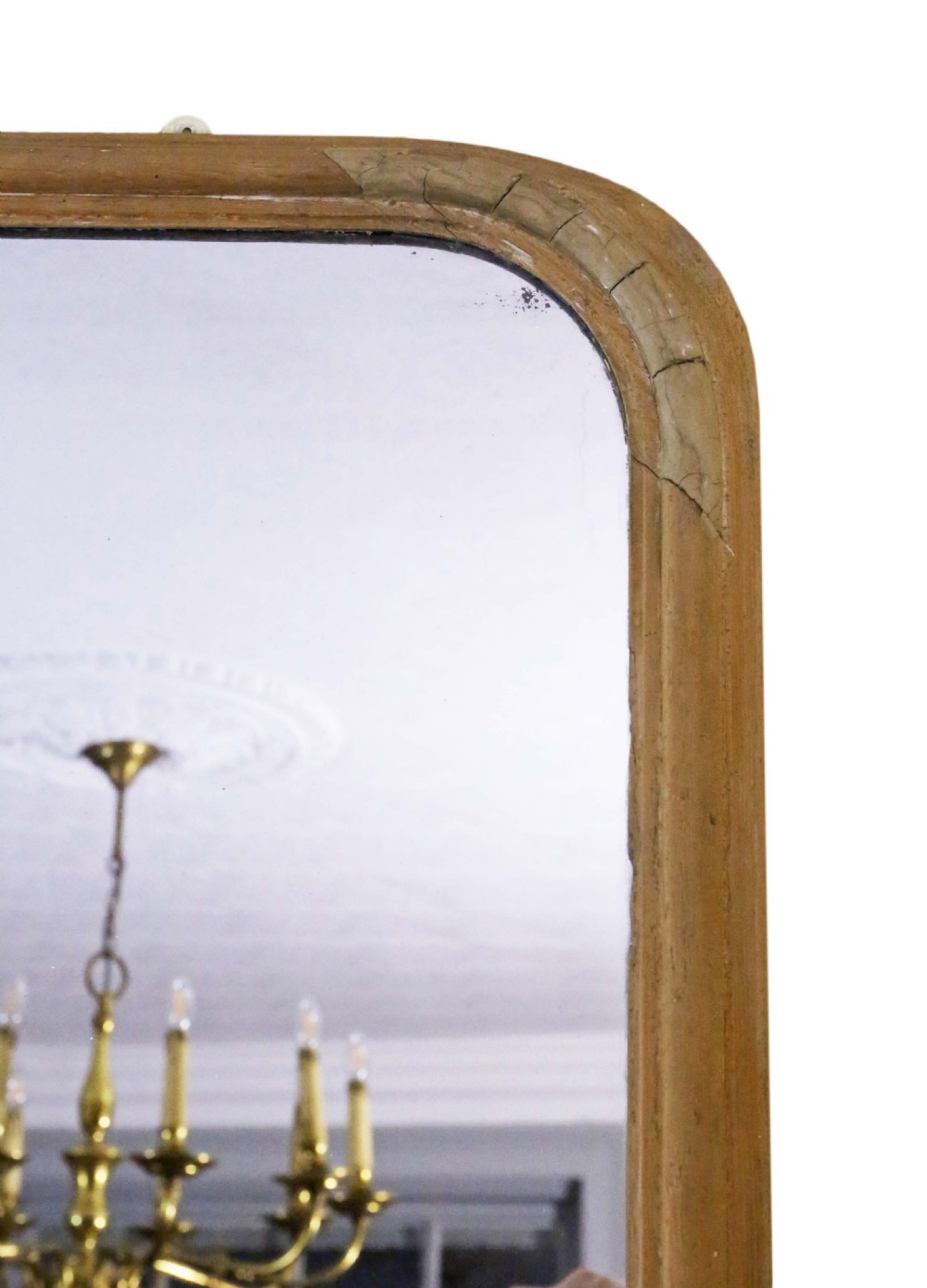 19th Century very large wide pine wall overmantle mirror  View V