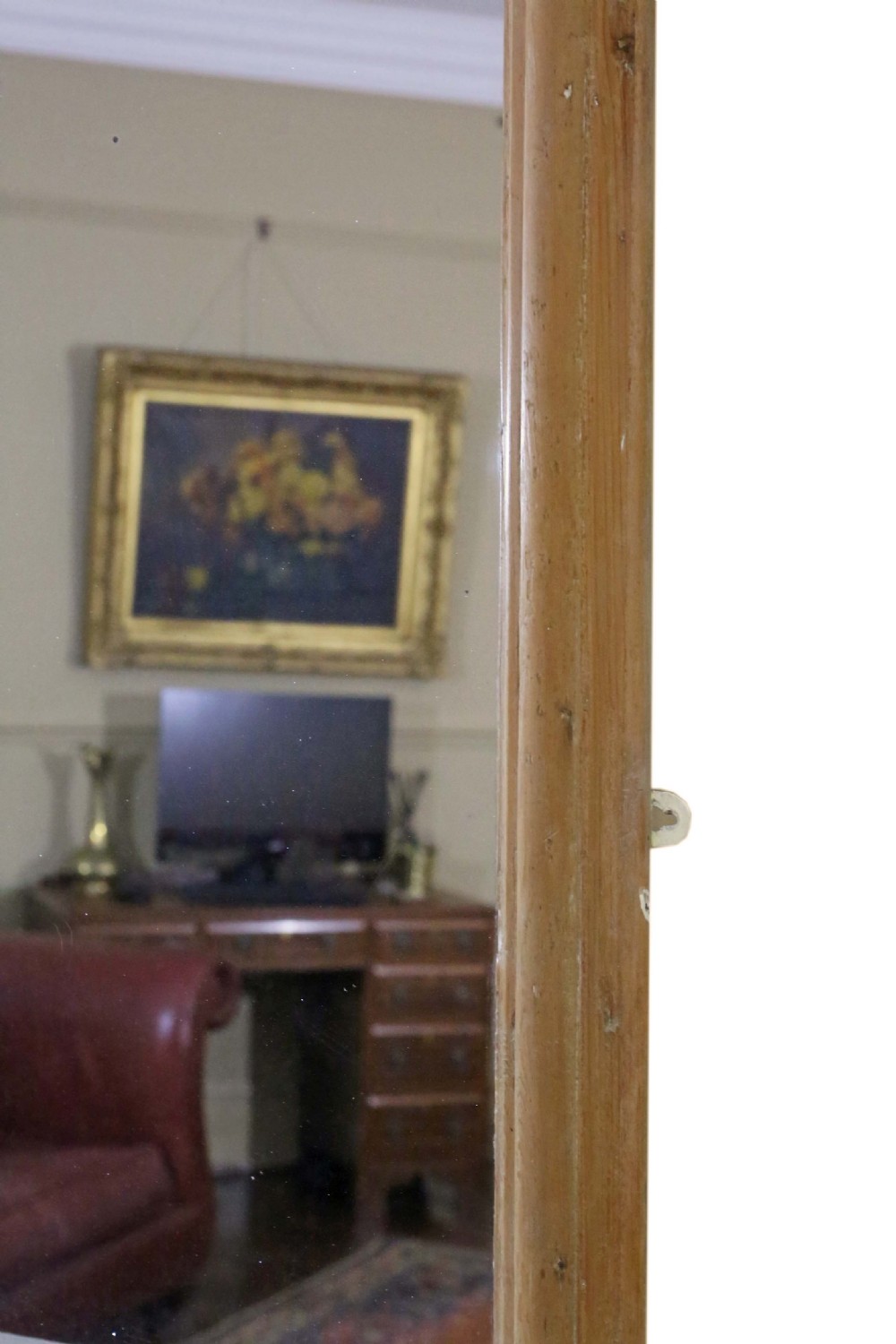 19th Century very large wide pine wall overmantle mirror  View VII