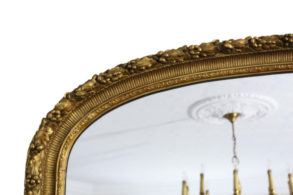 Very large wide gilt overmantle mirror 19th Century View II