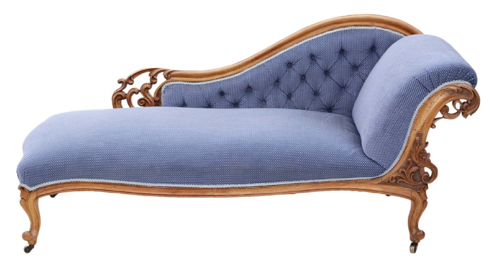 Victorian carved walnut chaise longue sofa 