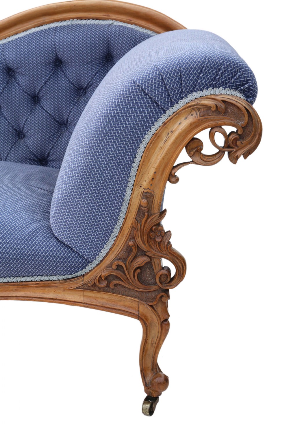 Victorian carved walnut chaise longue sofa  View II