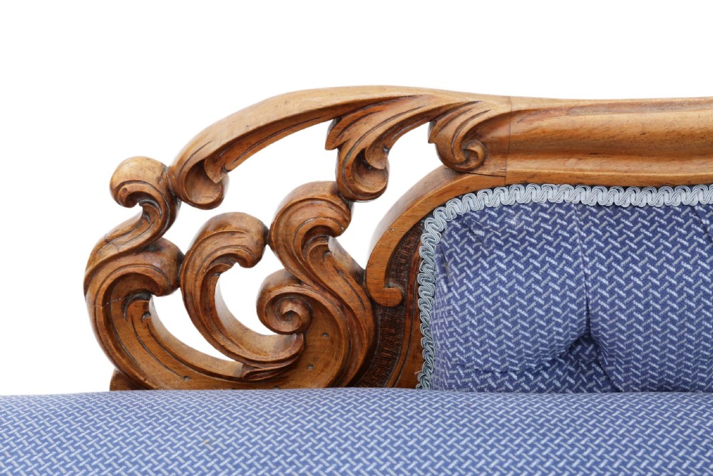 Victorian carved walnut chaise longue sofa  View VI