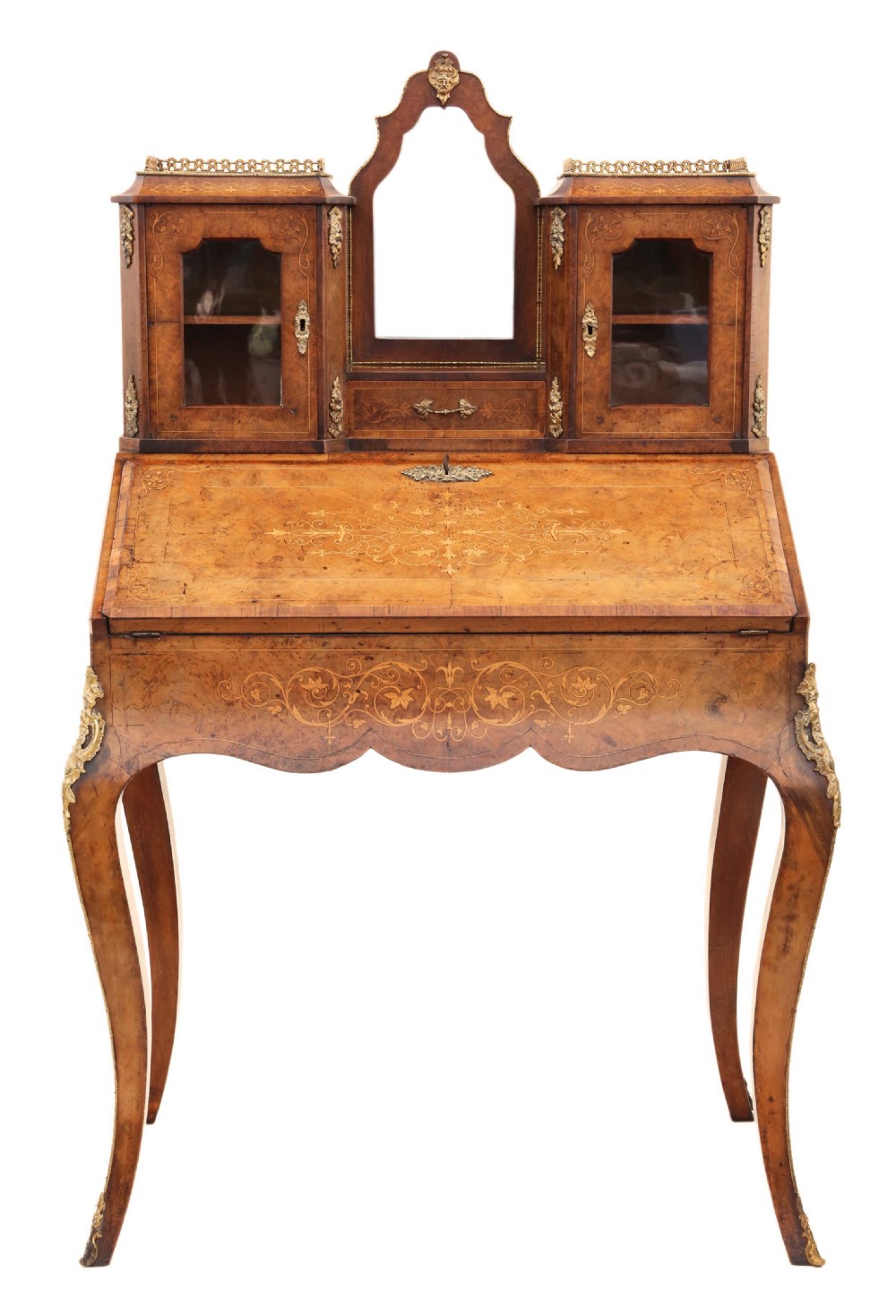 Inlaid burr walnut Bonheur de Jour bureau  View III