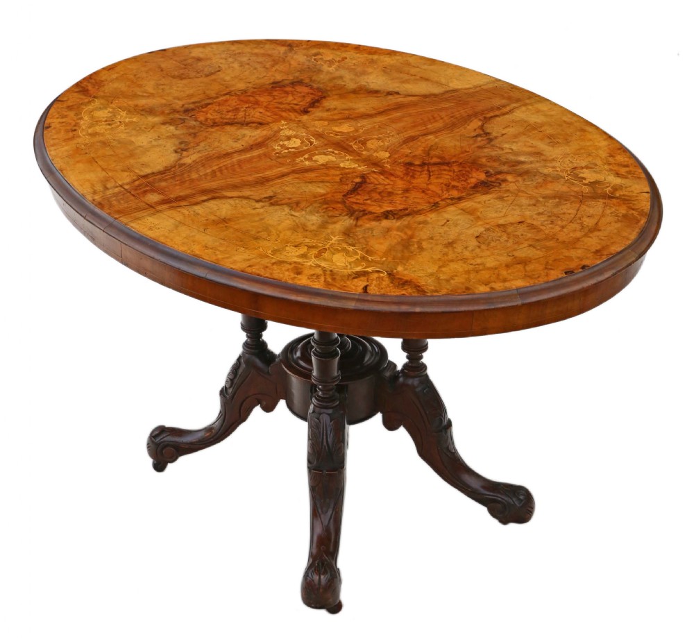 Victorian burr walnut marquetry oval loo breakfast table