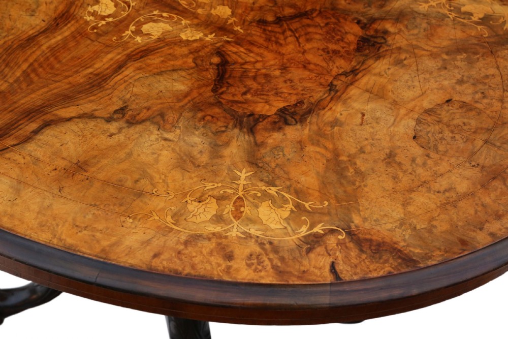 Victorian burr walnut marquetry oval loo breakfast table View V