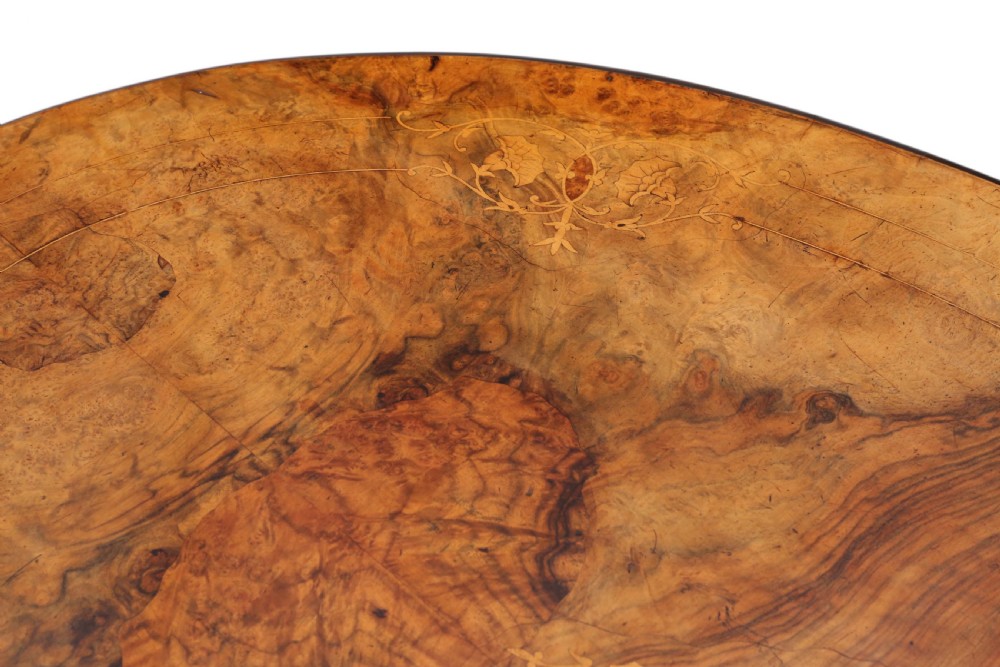 Victorian burr walnut marquetry oval loo breakfast table View VI