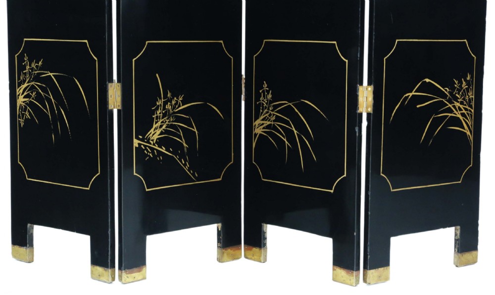 ANTIQUE LARGE FINE QUALITY VICTORIAN CHINOISERIE C1900 BLACK LACQUER DRESSING SCREEN ROOM DIVIDER View XII