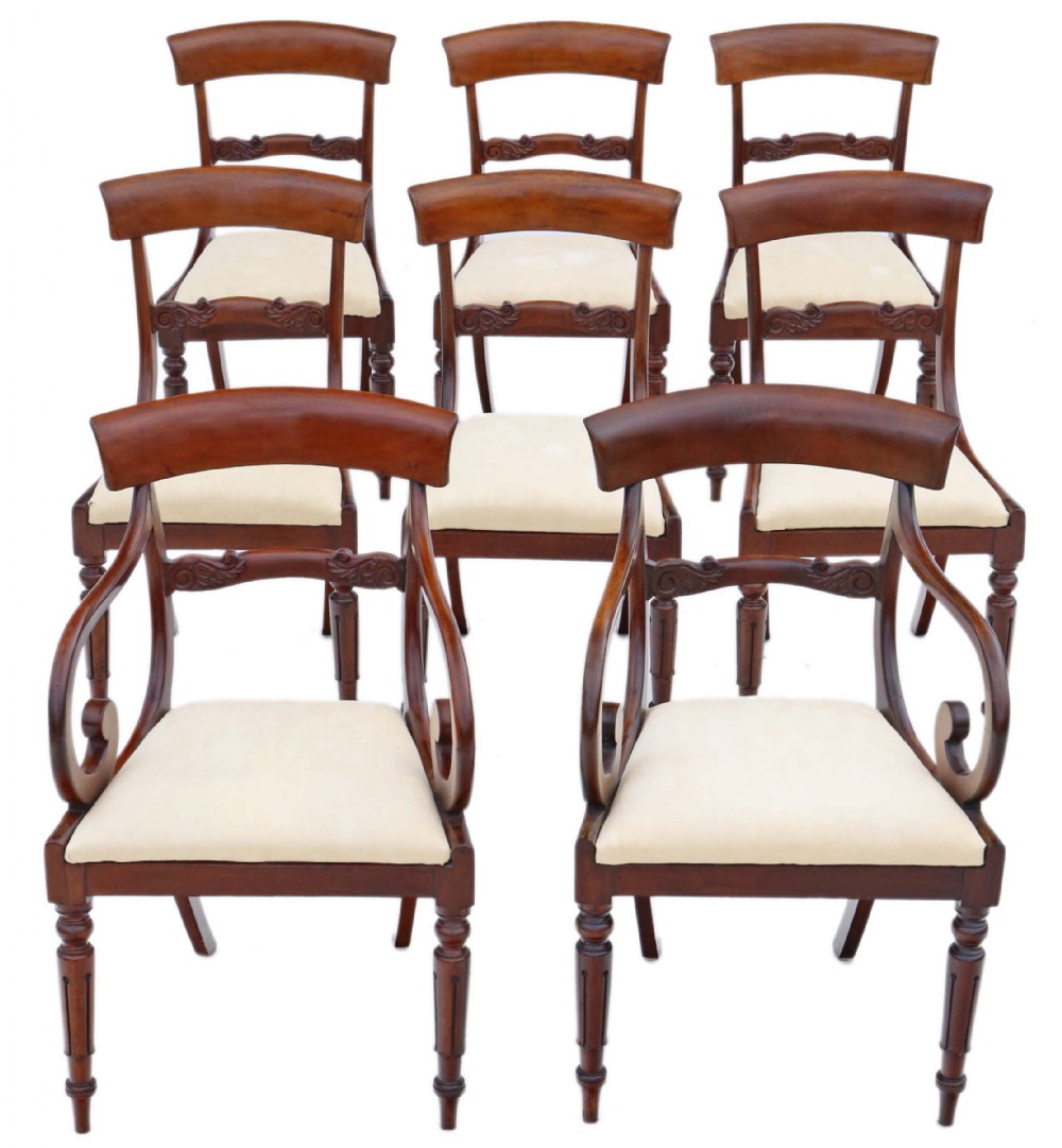 ANTIQUE FINE QUALITY SET OF 8 (6 PLUS 2) REGENCY WILLIAM IV MAHOGANY DINING CHAIRS C1830
