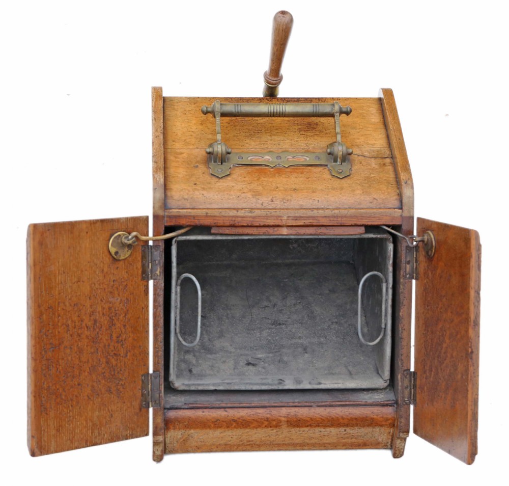 ANTIQUE QUALITY OAK PERDONIUM COAL SCUTTLE BOX C1900 View IV