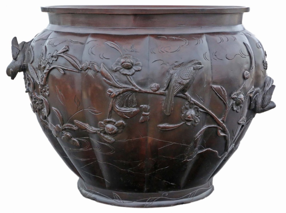 ANTIQUE ORIENTAL JAPANESE LARGE FINE QUALITY BRONZE JARDINIÈRE PLANTER MEIJI PERIOD 19TH CENTURY View II