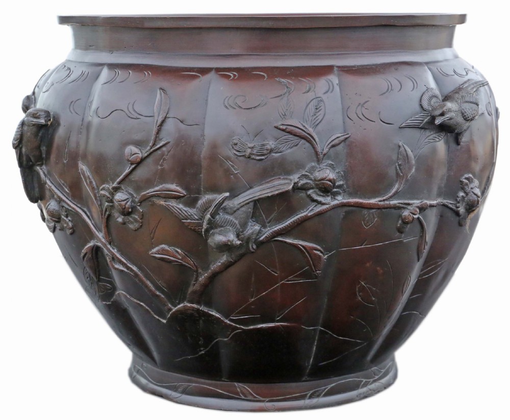 ANTIQUE ORIENTAL JAPANESE LARGE FINE QUALITY BRONZE JARDINIÈRE PLANTER MEIJI PERIOD 19TH CENTURY View III