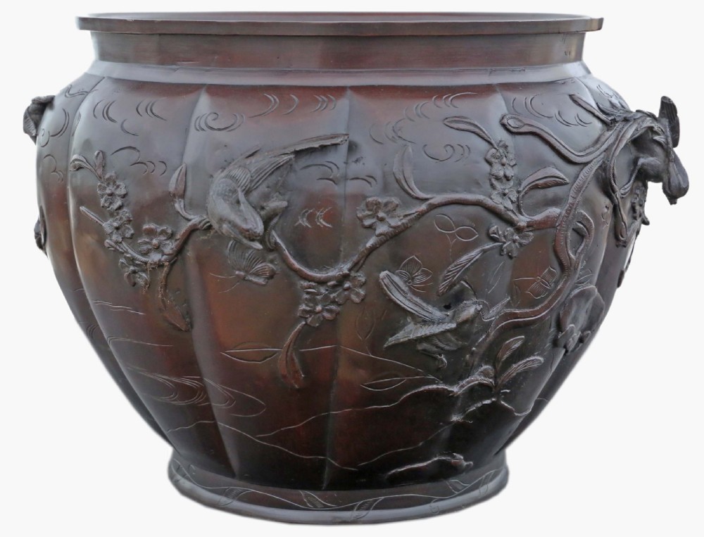 ANTIQUE ORIENTAL JAPANESE LARGE FINE QUALITY BRONZE JARDINIÈRE PLANTER MEIJI PERIOD 19TH CENTURY View IV