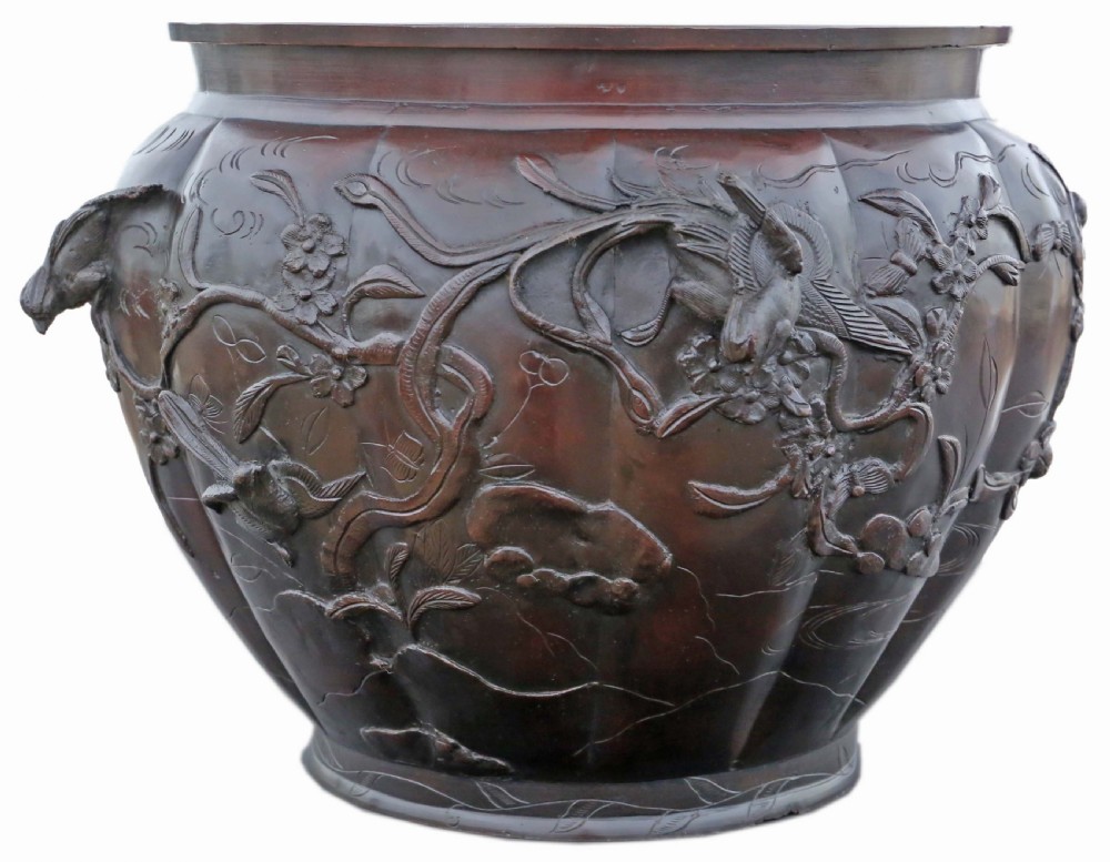 ANTIQUE ORIENTAL JAPANESE LARGE FINE QUALITY BRONZE JARDINIÈRE PLANTER MEIJI PERIOD 19TH CENTURY View VI