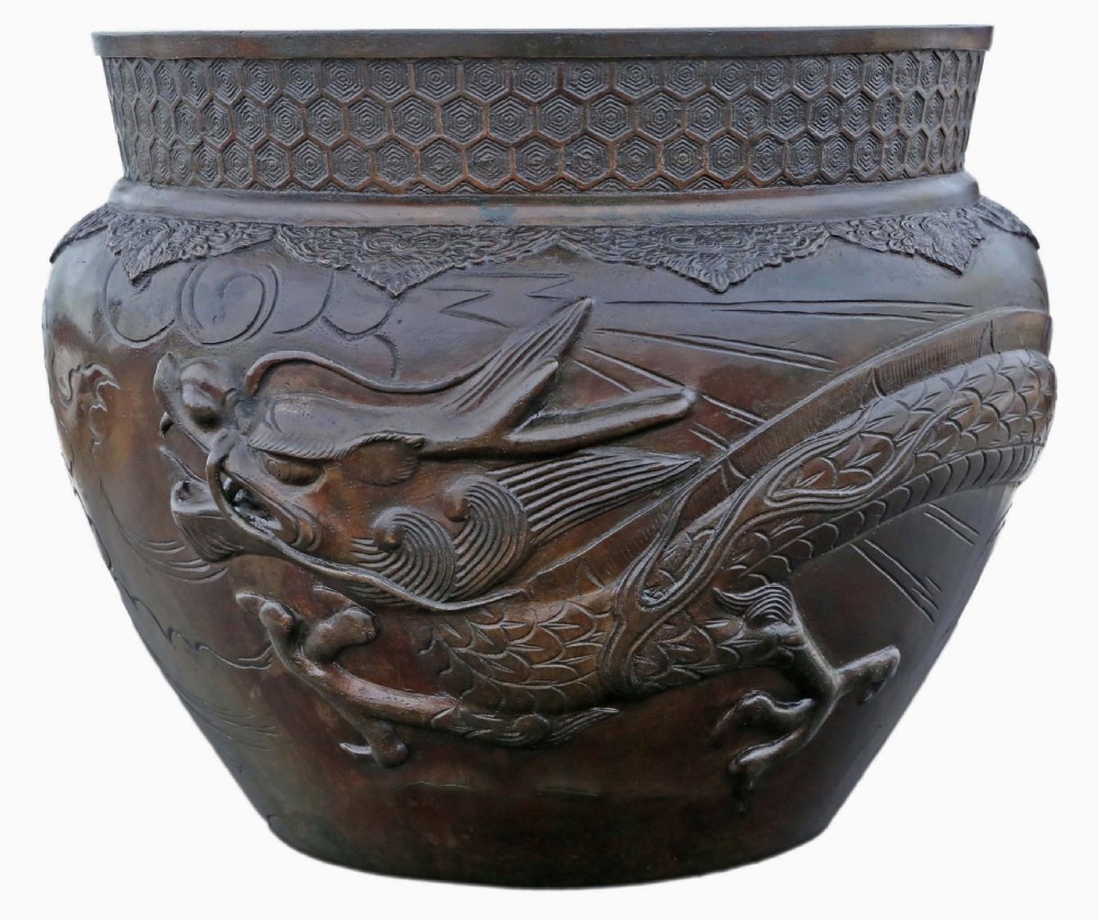 ANTIQUE FINE QUALITY LARGE ORIENTAL JAPANESE BRONZE JARDINIÈRE PLANTER MEIJI PERIOD 19TH CENTURY DRAGON