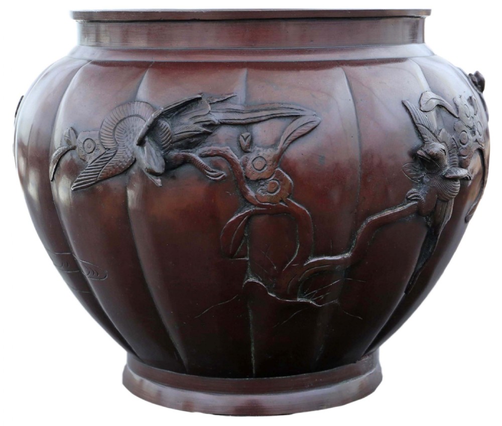 ANTIQUE ORIENTAL JAPANESE LARGE FINE QUALITY BRONZE JARDINIÈRE PLANTER MEIJI PERIOD 19TH CENTURY View II