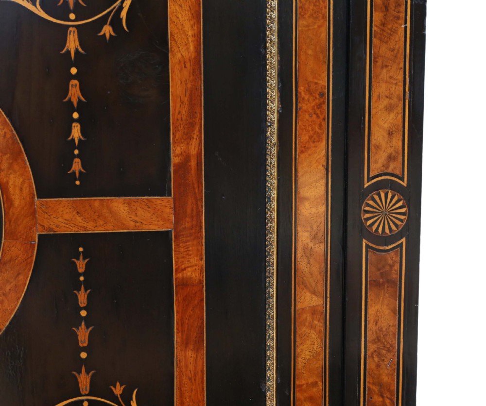 ANTIQUE FINE QUALITY AMBOYNA AND EBONISED 2-PART PIER DISPLAY CABINET AESTHETIC View IV