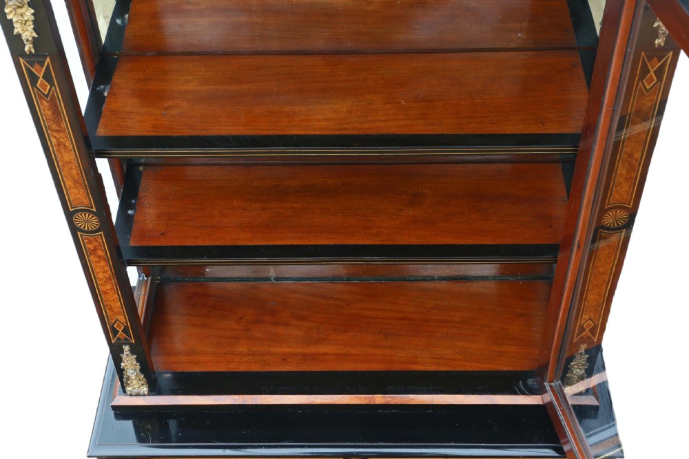 ANTIQUE FINE QUALITY AMBOYNA AND EBONISED 2-PART PIER DISPLAY CABINET AESTHETIC View VII