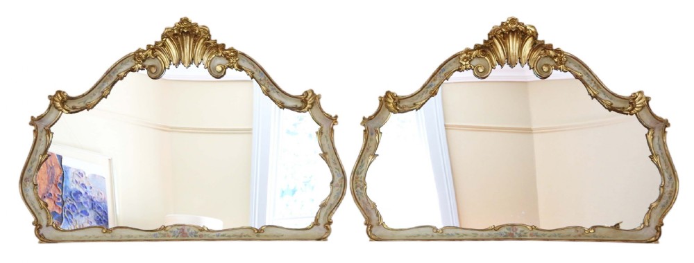 ANTIQUE PAIR OF LARGE QUALITY DECORATED GILT WALL MIRRORS 19TH CENTURY