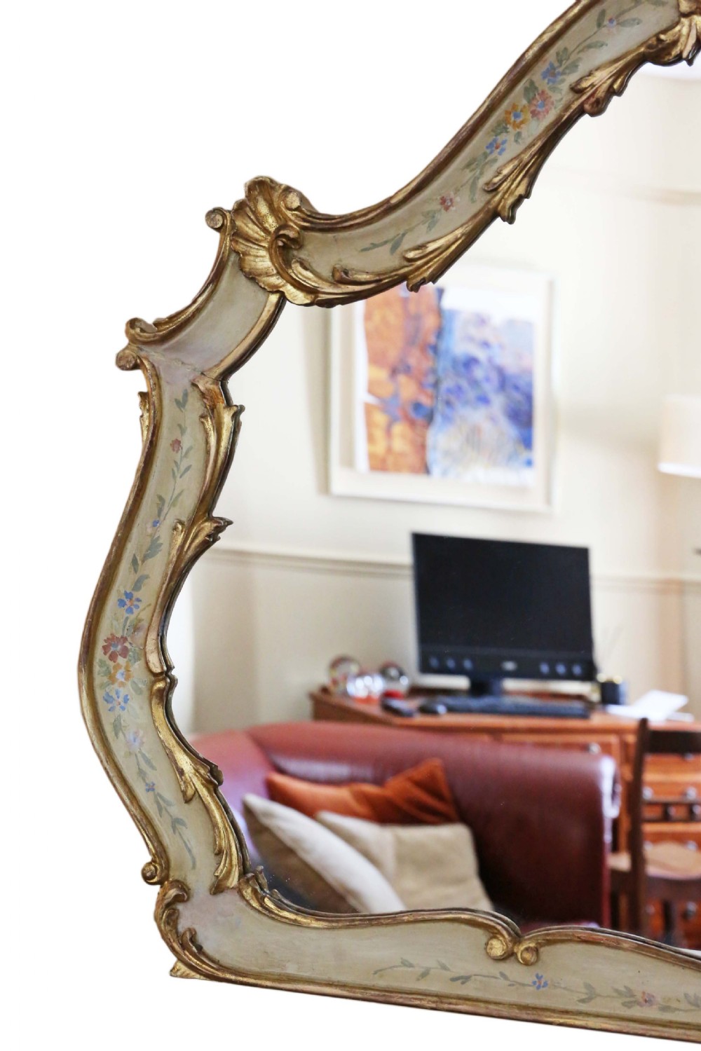 ANTIQUE PAIR OF LARGE QUALITY DECORATED GILT WALL MIRRORS 19TH CENTURY View II