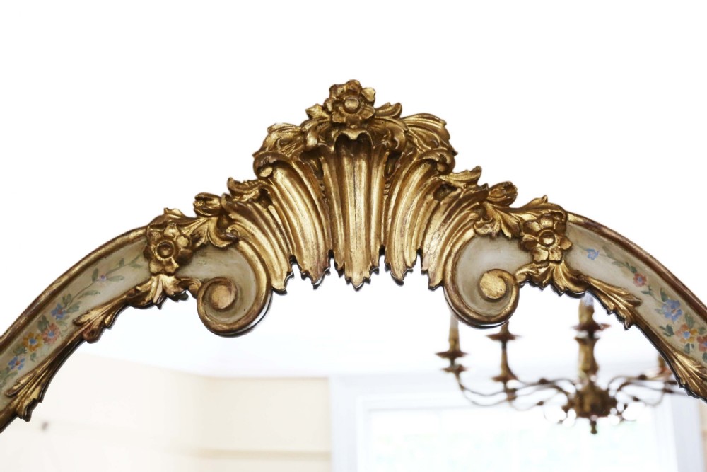 ANTIQUE PAIR OF LARGE QUALITY DECORATED GILT WALL MIRRORS 19TH CENTURY View III