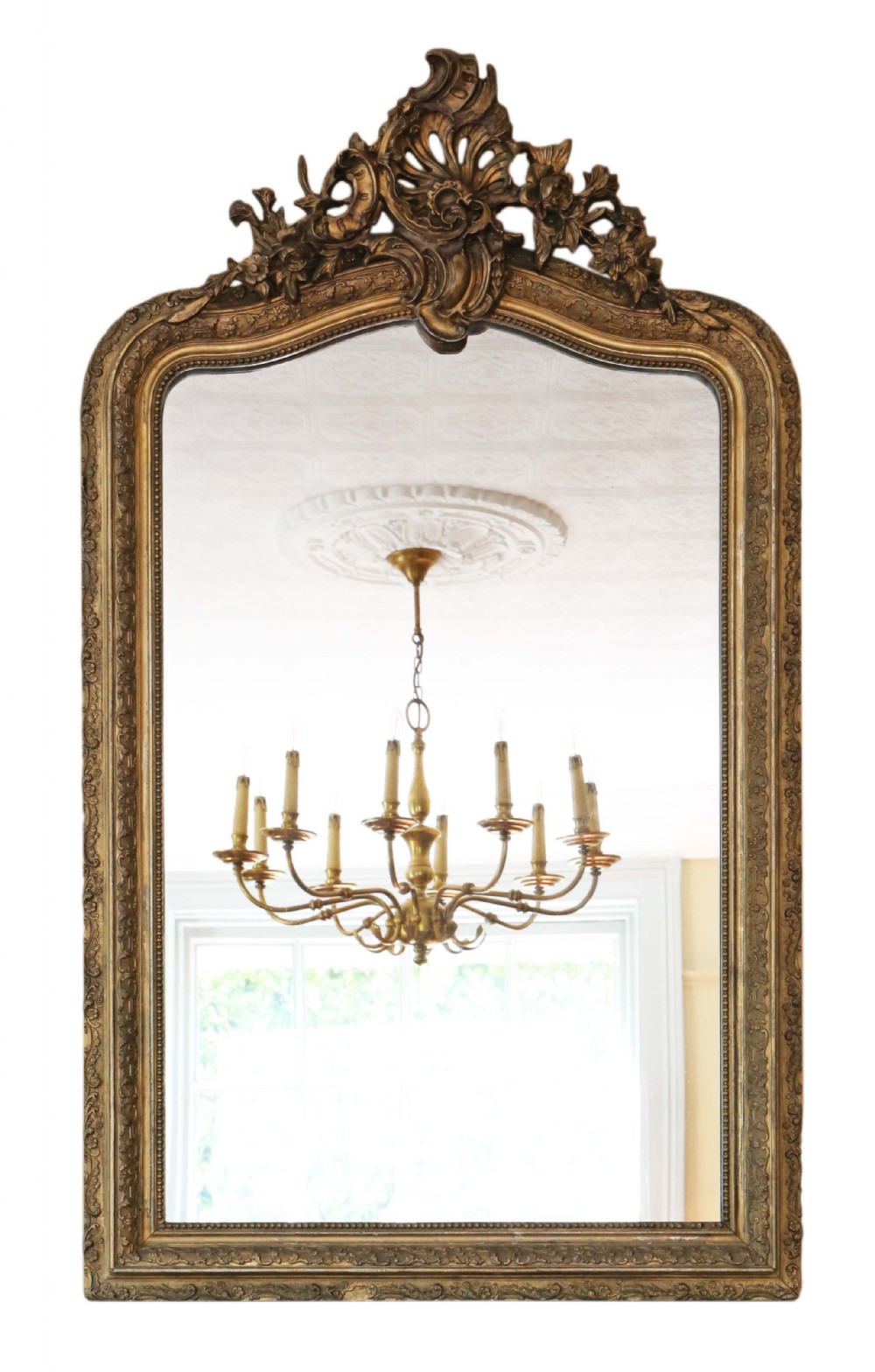 ANTIQUE LARGE FINE QUALITY GILT OVERMANTLE WALL MIRROR LATE 19TH CENTURY