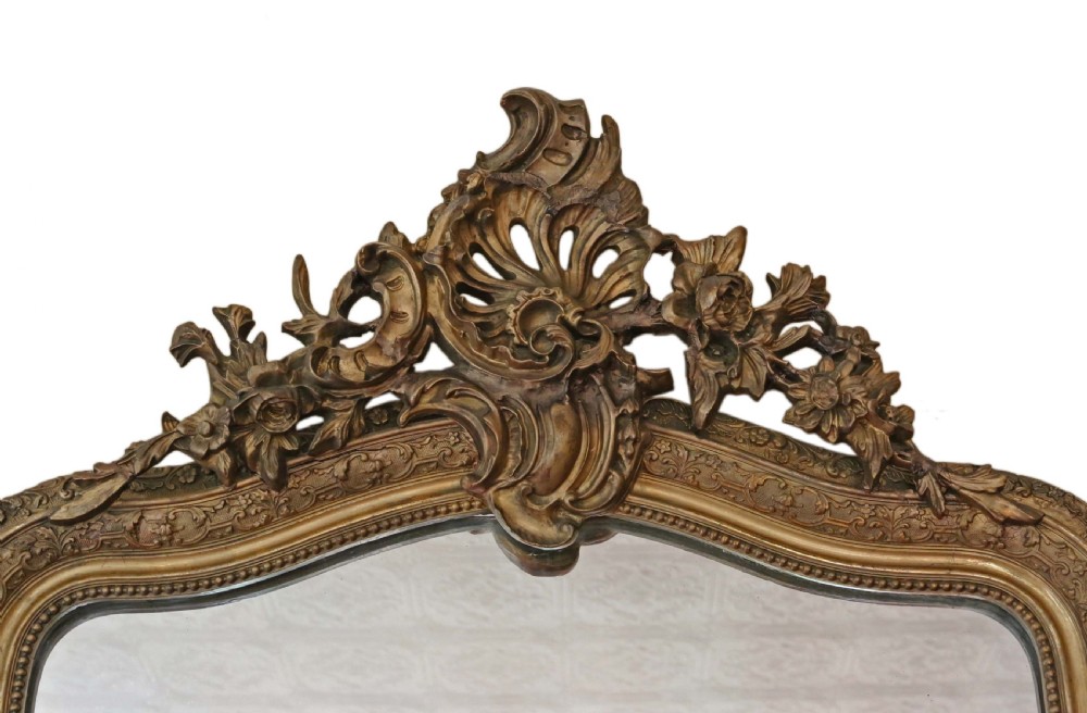 ANTIQUE LARGE FINE QUALITY GILT OVERMANTLE WALL MIRROR LATE 19TH CENTURY View III