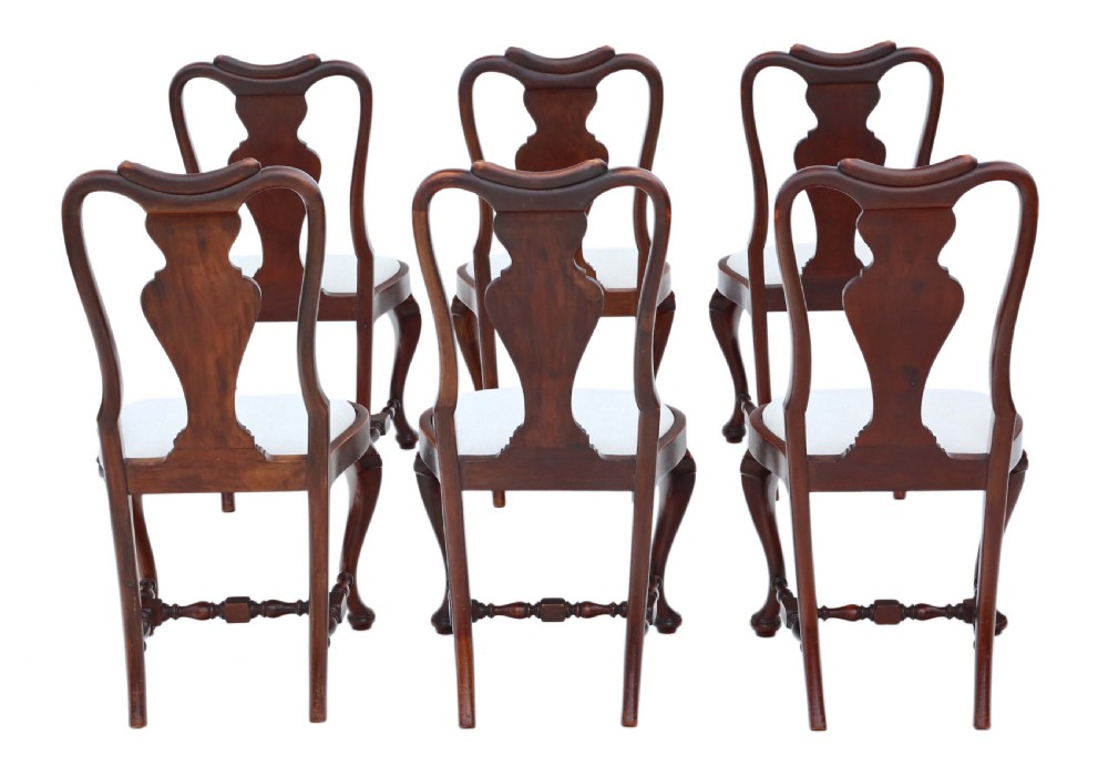 ANTIQUE FINE QUALITY SET OF 6 QUEEN ANNE REVIVAL MAHOGANY DINING CHAIRS C1900 View II