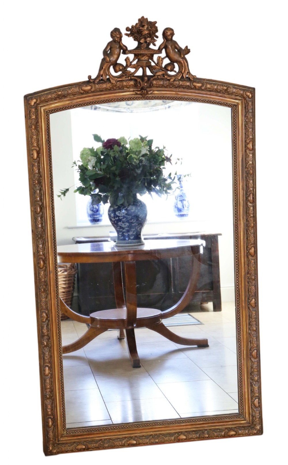 ANTIQUE VERY LARGE QUALITY GILT OVERMANTLE WALL MIRROR 19TH CENTURY
