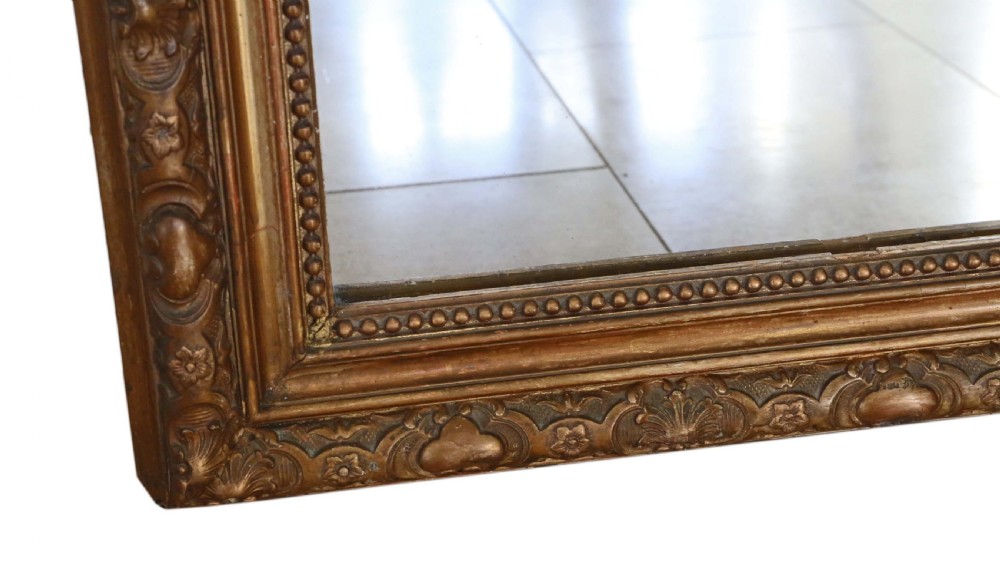 ANTIQUE VERY LARGE QUALITY GILT OVERMANTLE WALL MIRROR 19TH CENTURY
 View VII