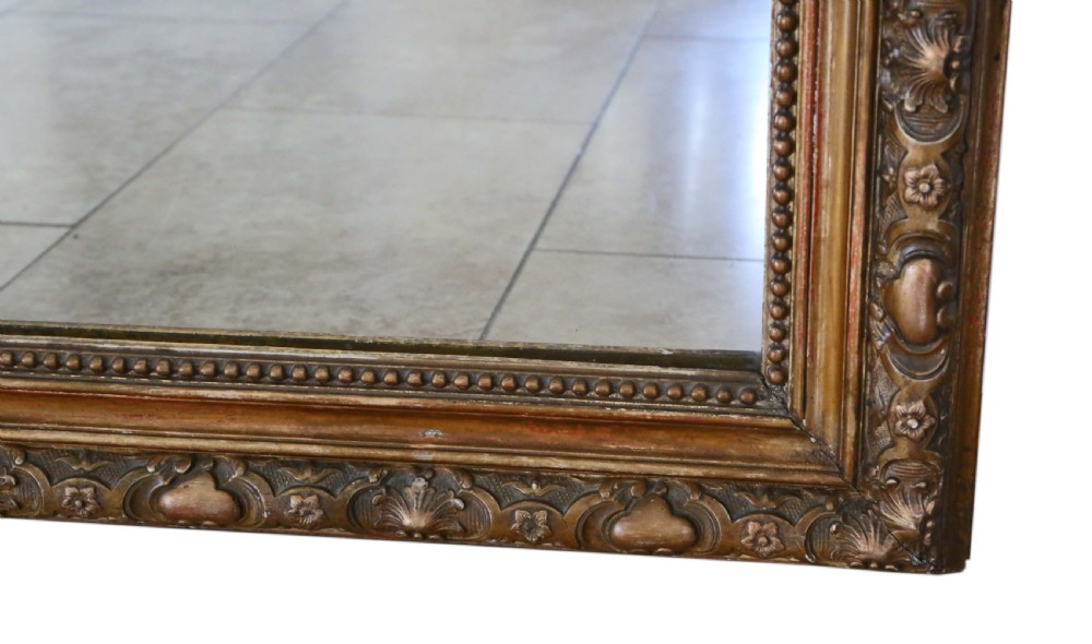 ANTIQUE VERY LARGE QUALITY GILT OVERMANTLE WALL MIRROR 19TH CENTURY
 View VIII