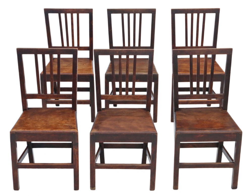 ANTIQUE QUALITY SET OF 6 VICTORIAN ELM DINING CHAIRS 19TH CENTURY