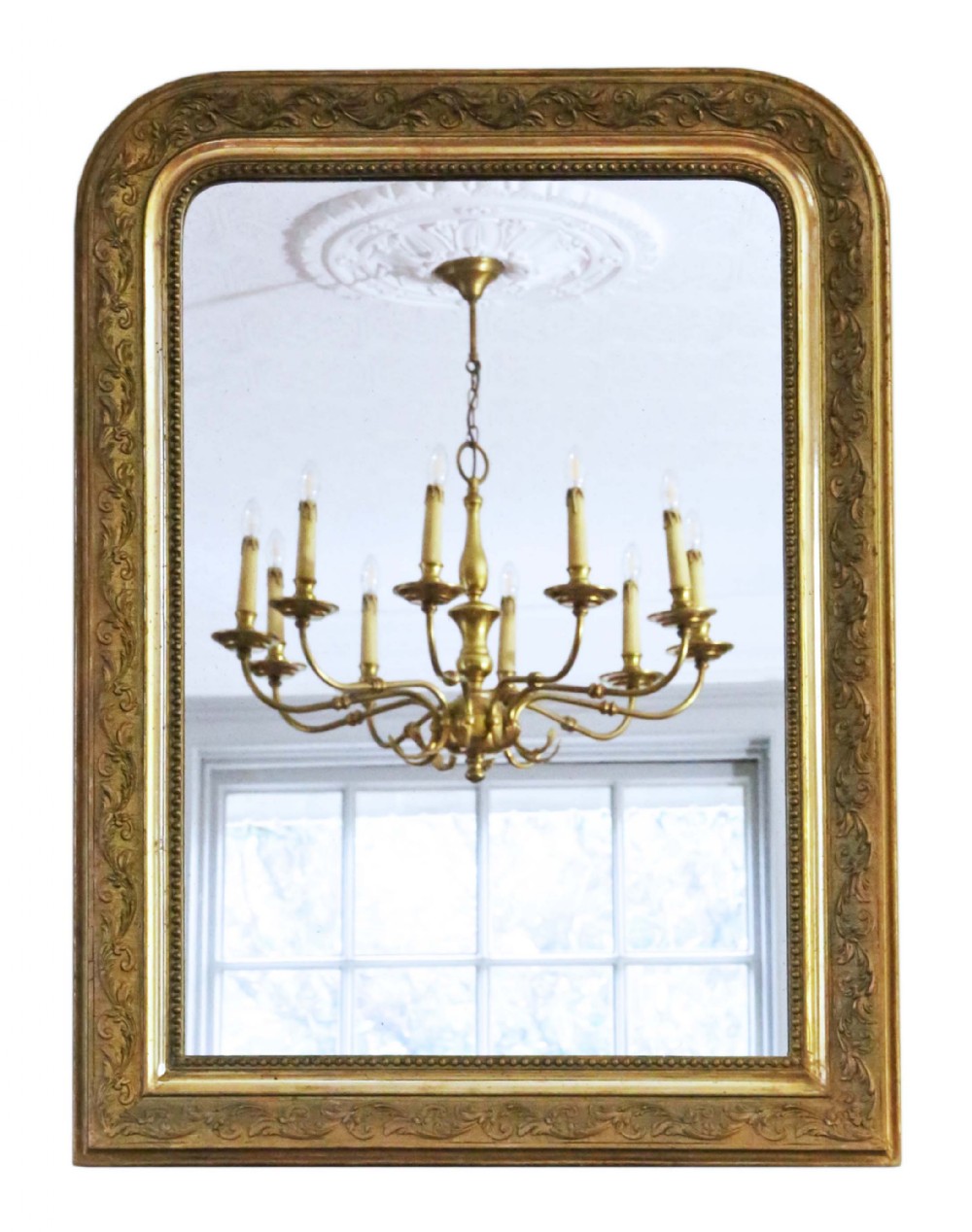 ANTIQUE RARE LARGE FINE QUALITY 19TH CENTURY GILT OVERMANTLE MIRROR