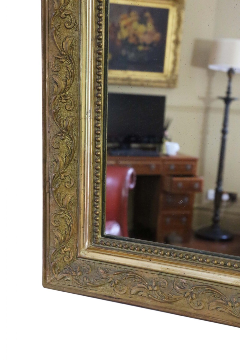 ANTIQUE RARE LARGE FINE QUALITY 19TH CENTURY GILT OVERMANTLE MIRROR View IV