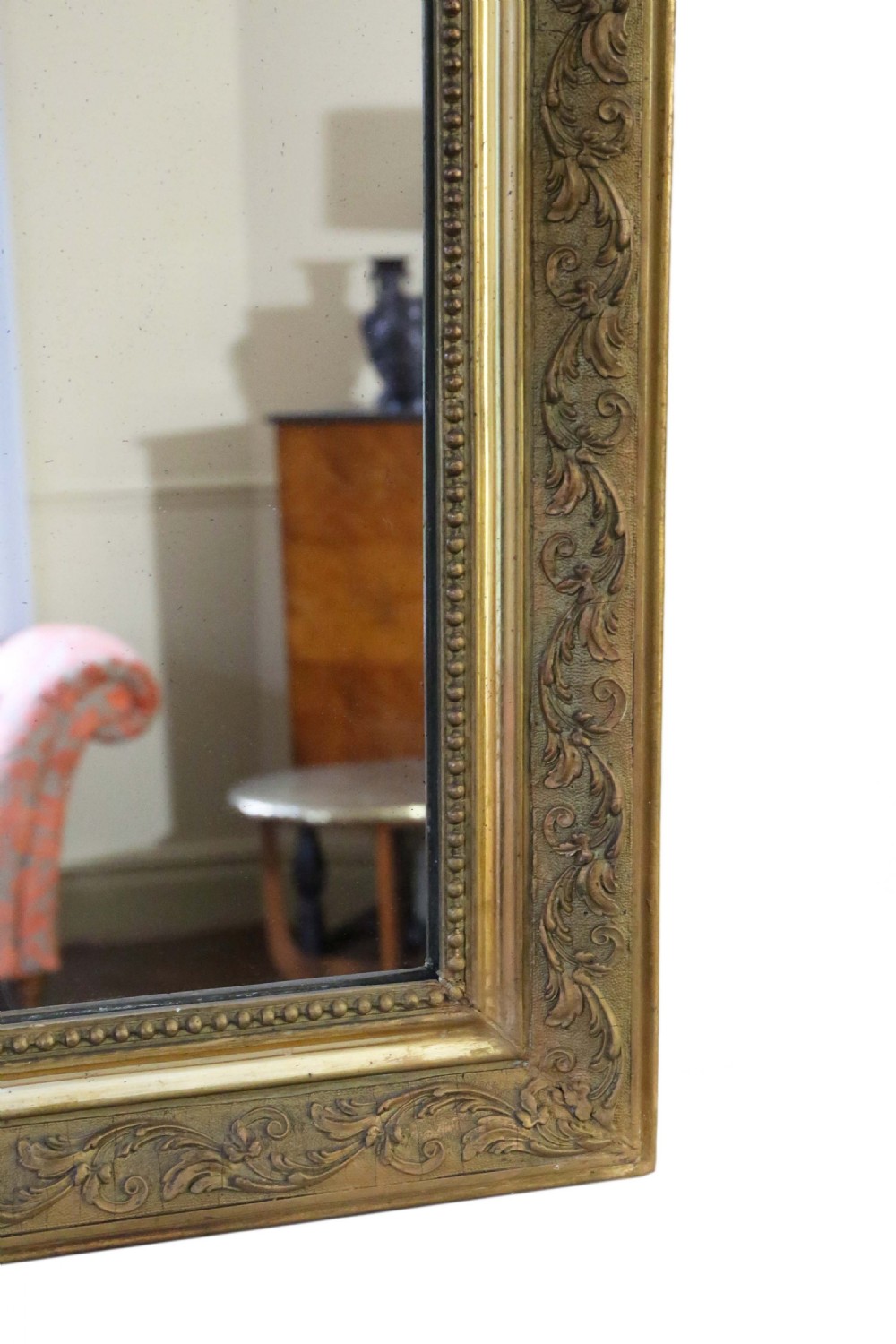 ANTIQUE RARE LARGE FINE QUALITY 19TH CENTURY GILT OVERMANTLE MIRROR View V