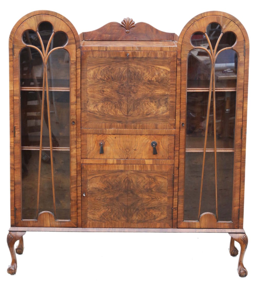 ANTIQUE QUALITY WALNUT ART DECO C1920 BUREAU BOOKCASE 