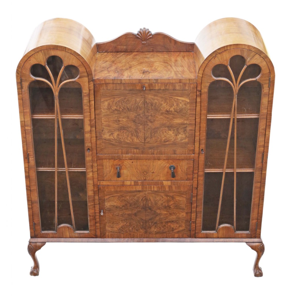 ANTIQUE QUALITY WALNUT ART DECO C1920 BUREAU BOOKCASE  View II