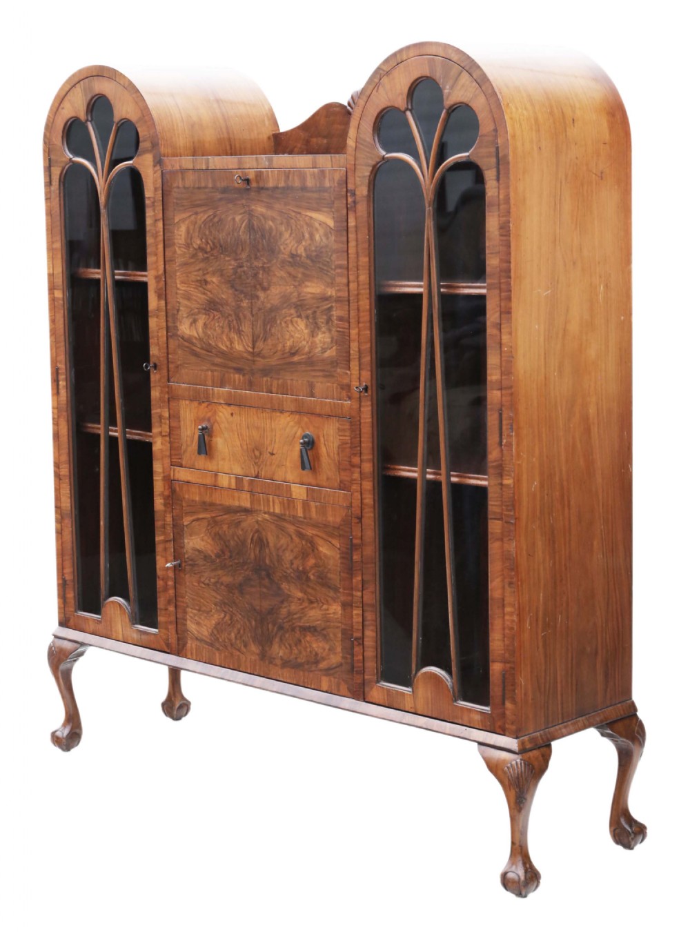 ANTIQUE QUALITY WALNUT ART DECO C1920 BUREAU BOOKCASE  View VI