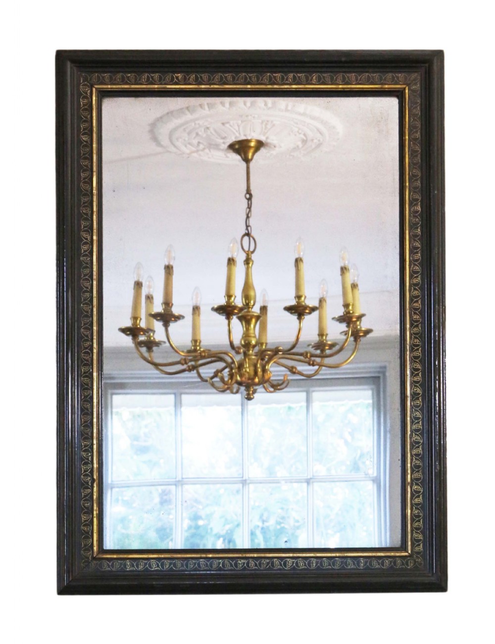 ANTIQUE 19TH CENTURY LARGE QUALITY EBONISED AND GILT OVERMANTLE MIRROR